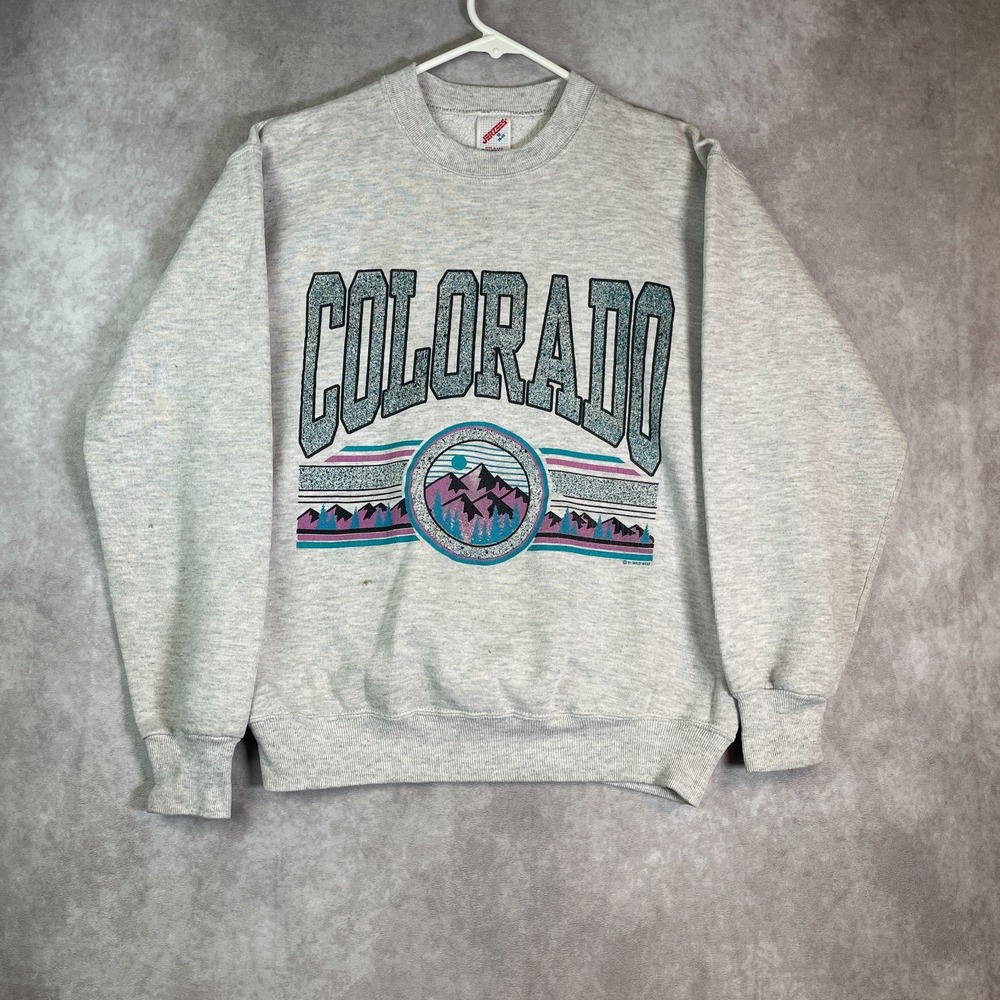 VINTAGE Colorado Sweatshirt Adult Medium Gray Pullover Wild West Art USA 90s